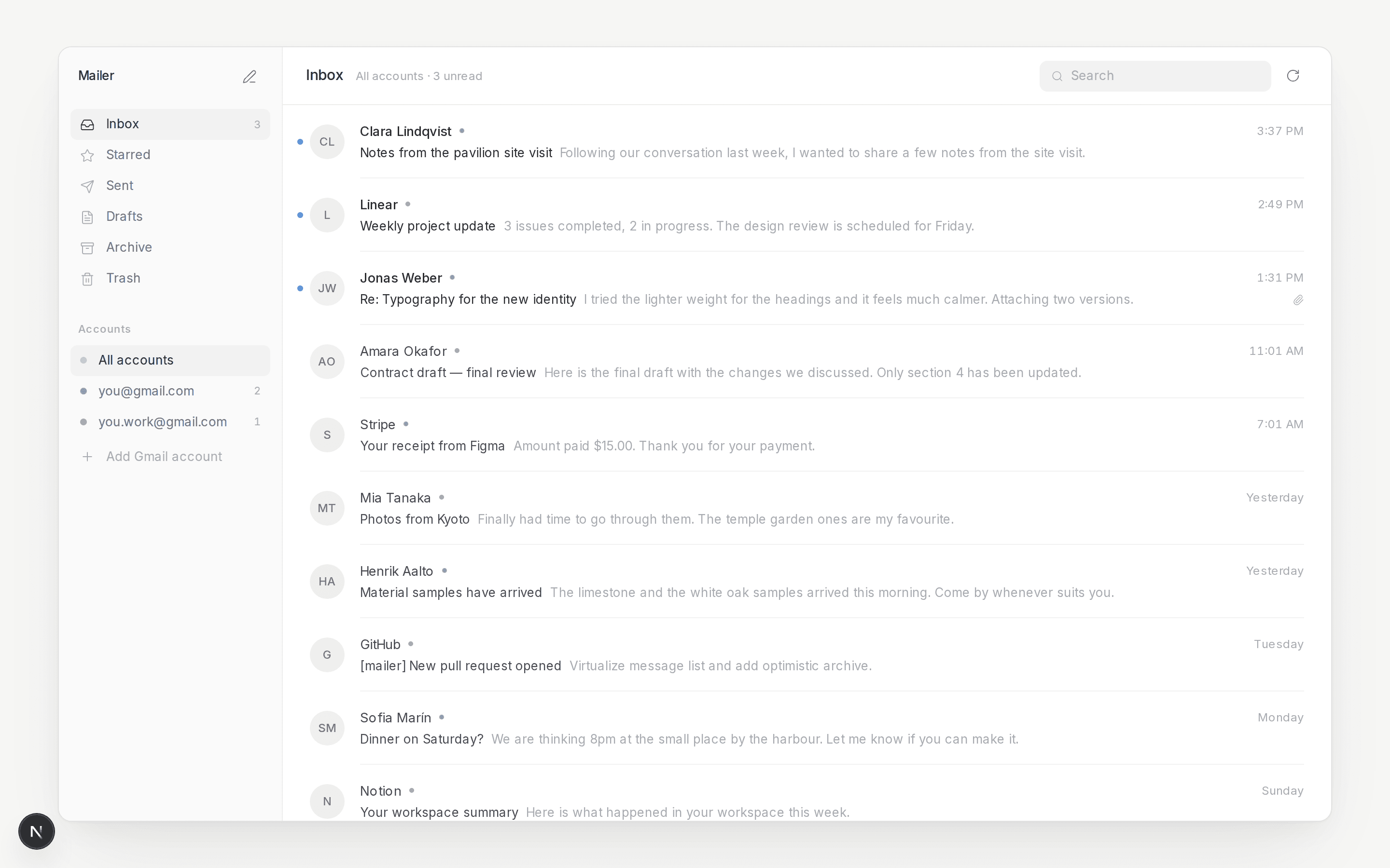 Mailer unified inbox